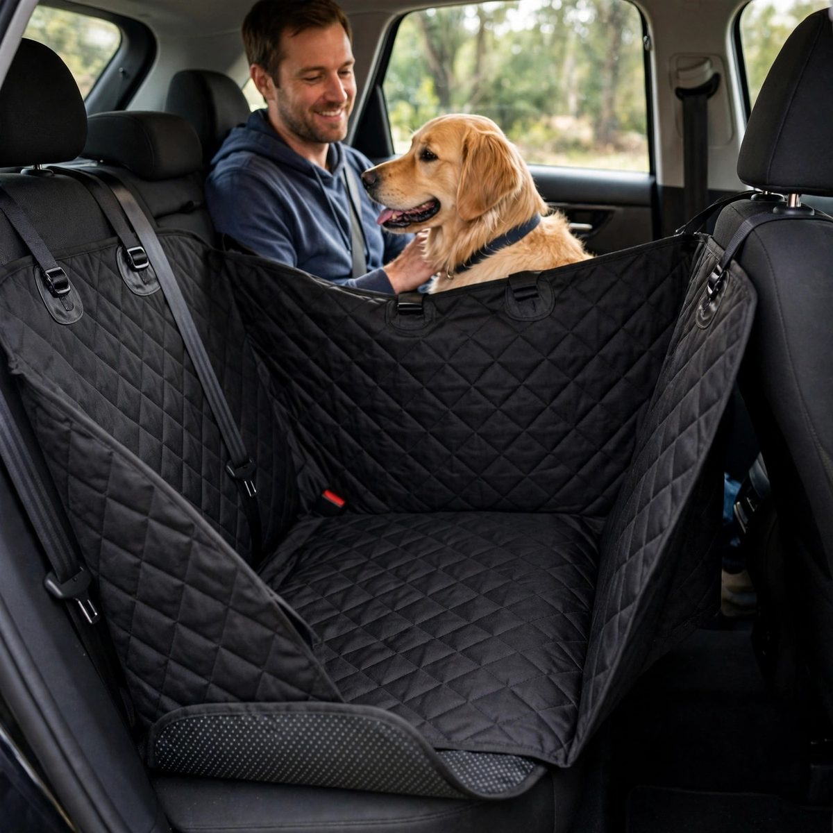 TrekTails Quilted Dog Car Seat Cover, Black — view 4