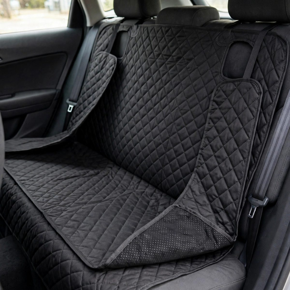 TrekTails Quilted Dog Car Seat Cover, Black — view 5